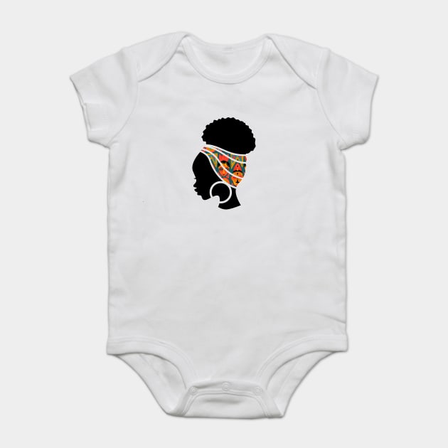 Afro Hair Woman with African Pattern Headwrap Baby Bodysuit by logiamerch